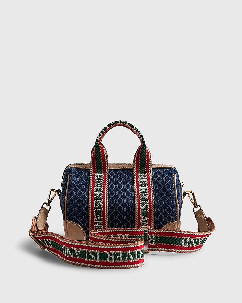 Blue Denim Monogram Webbing Detail Bowler Bag