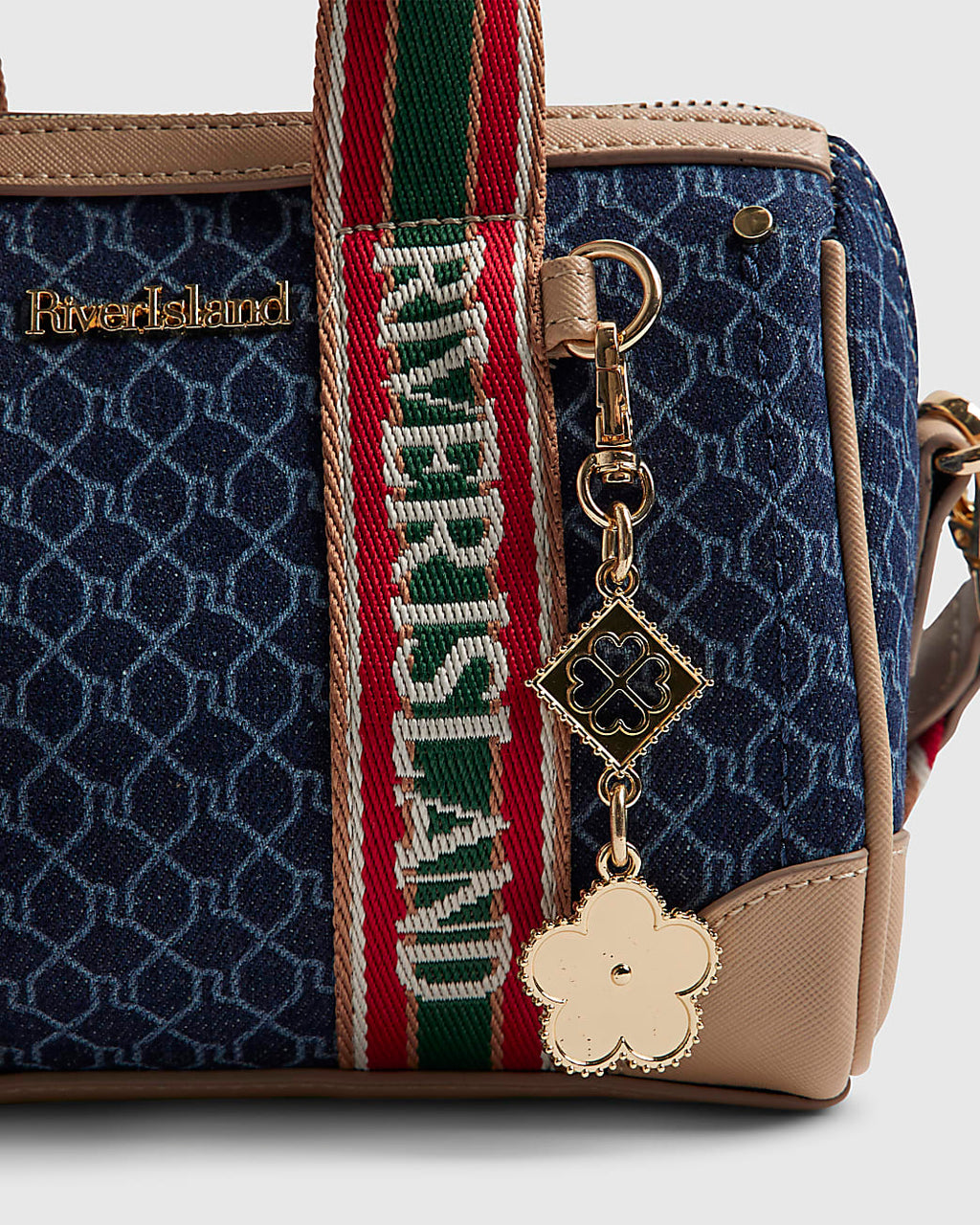Blue Denim Monogram Webbing Detail Bowler Bag