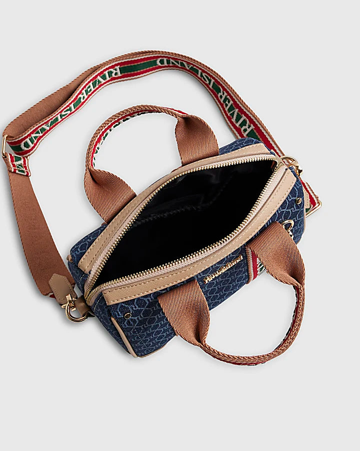 Blue Denim Monogram Webbing Detail Bowler Bag