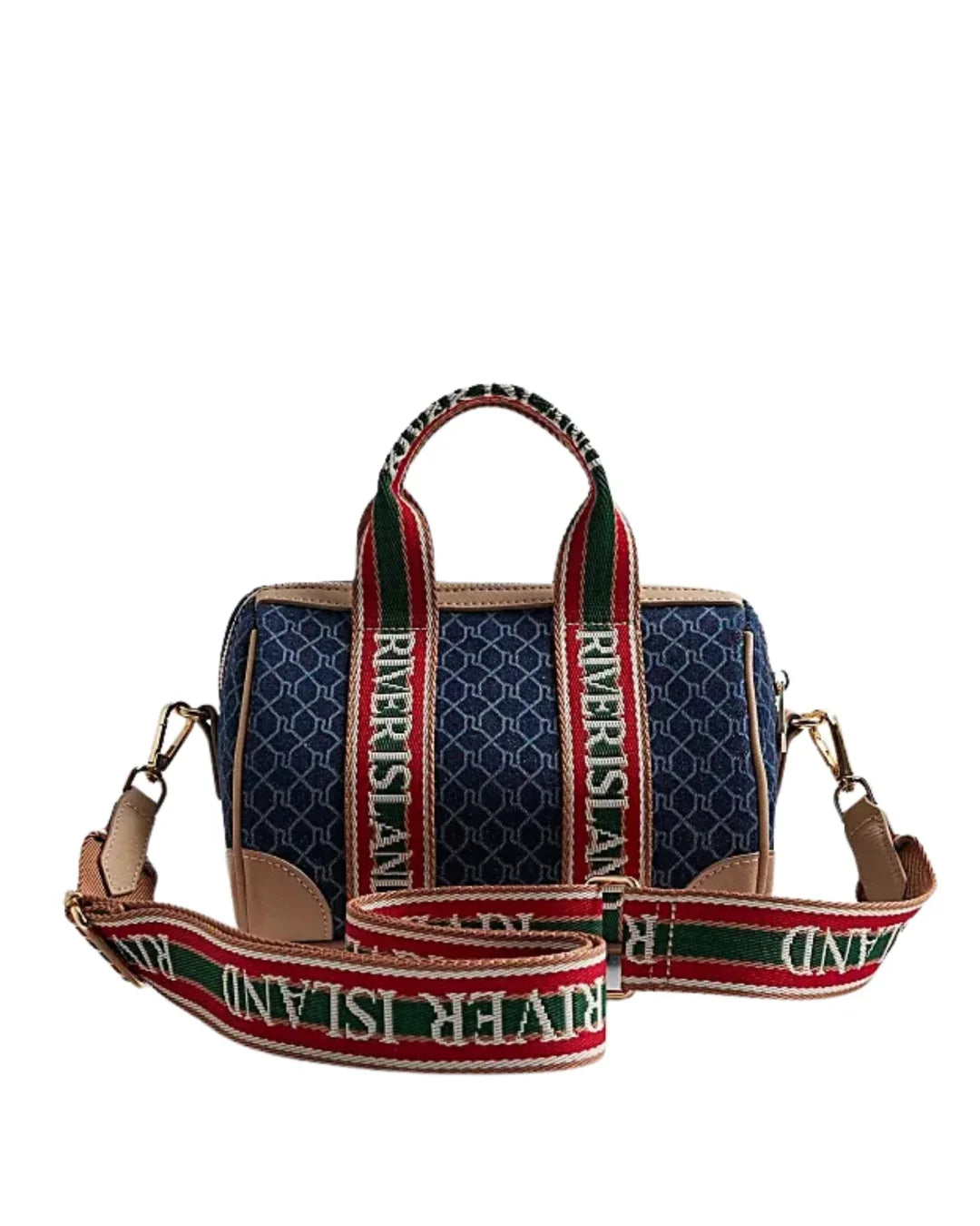 Blue Denim Monogram Webbing Detail Bowler Bag