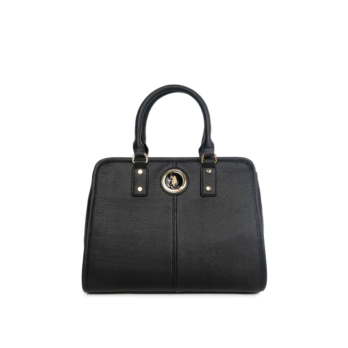 Solid Enamel Satchel Bag with Crossbody Bag - Black