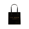 Crinkle Small Faux Leather Icon Tote Bag - Black