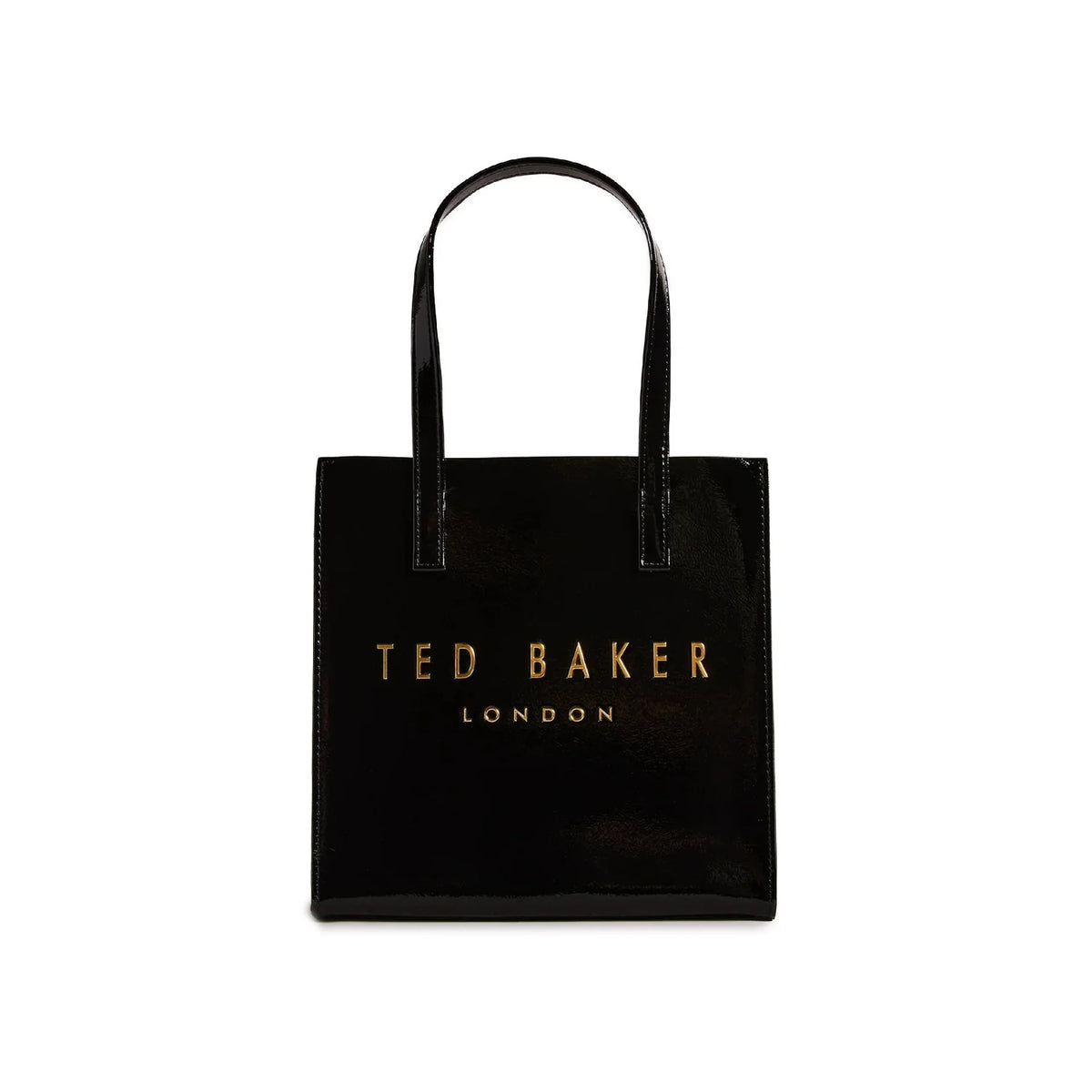 Crinkle Small Faux Leather Icon Tote Bag - Black