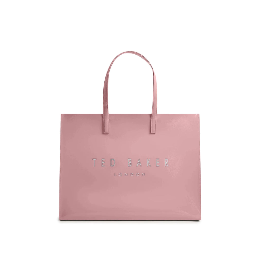 Crinkle Oversized Faux Leather Icon Tote Bag - Pink