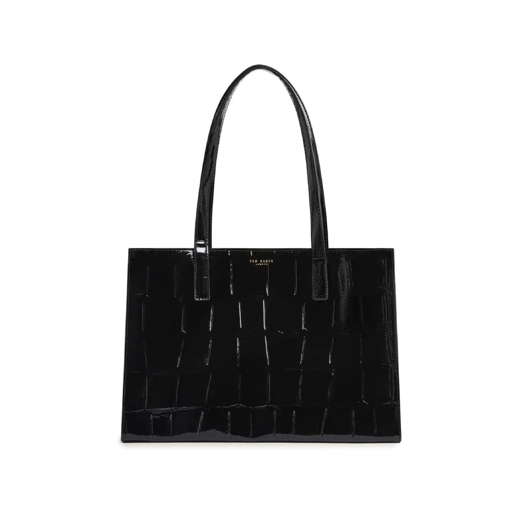 Welona Patent Croc-Effect Elongated Icon Tote Bag - Black