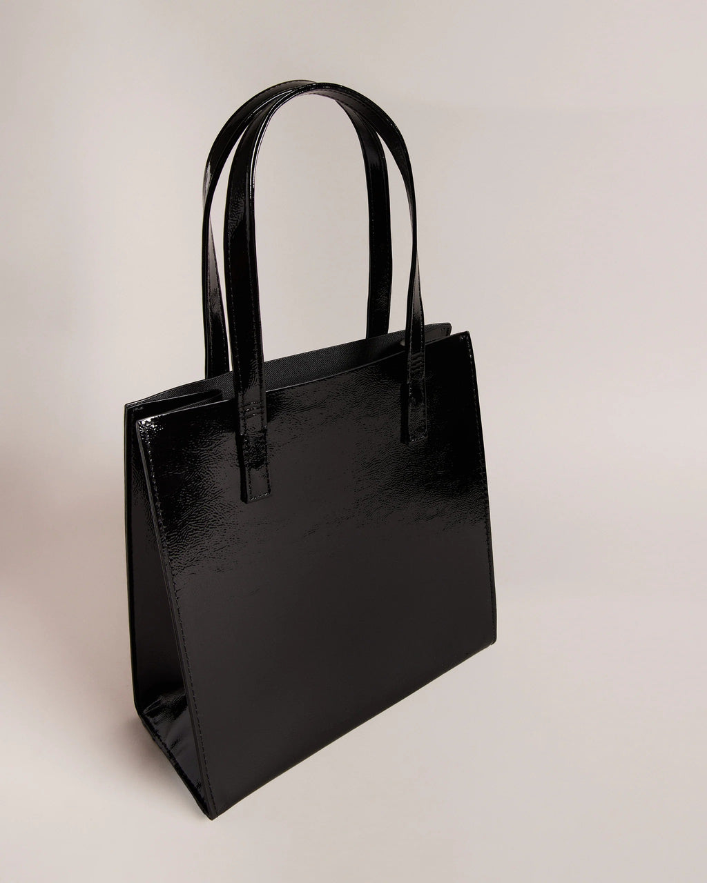 Crinkle Small Faux Leather Icon Tote Bag - Black