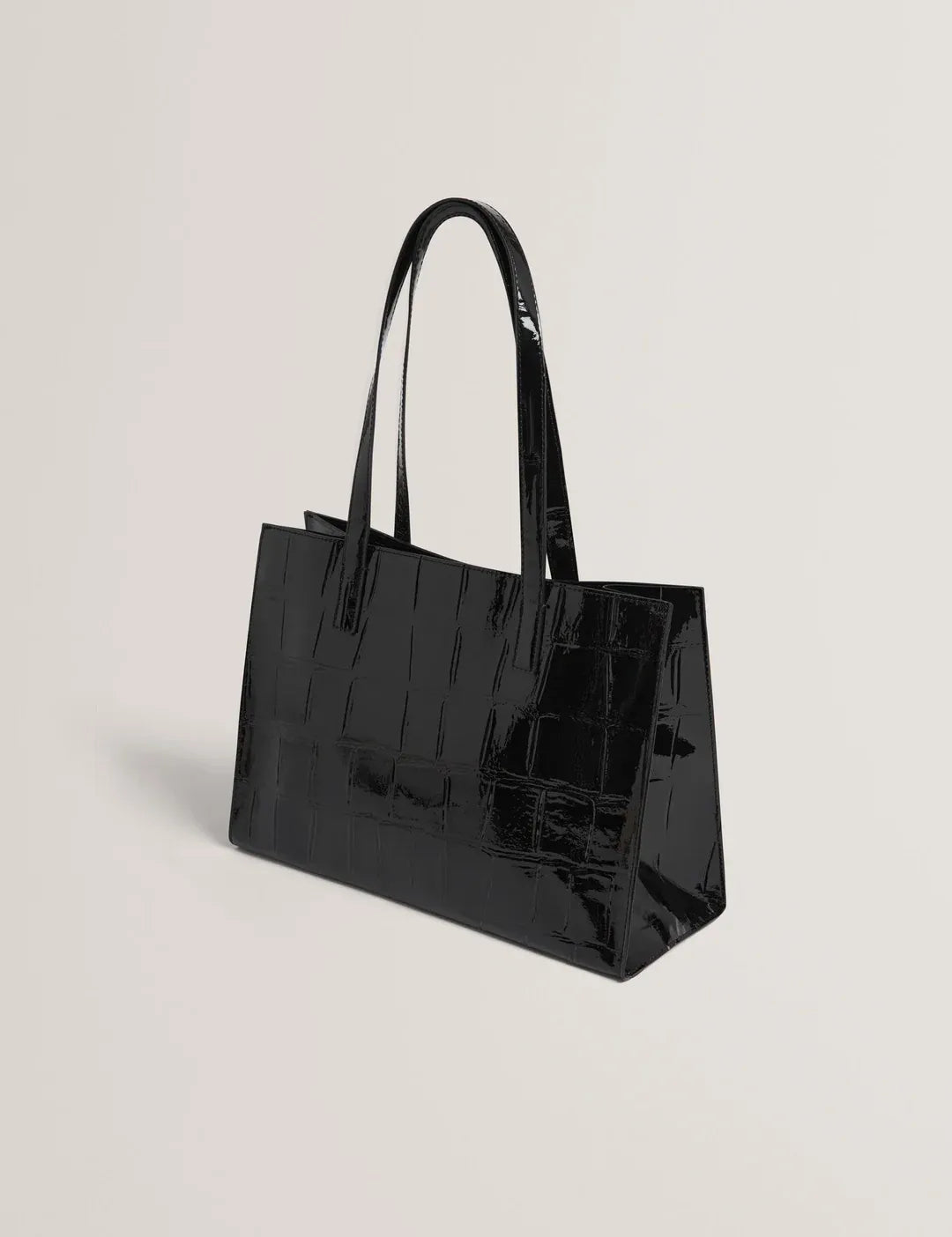 Welona Patent Croc-Effect Elongated Icon Tote Bag - Black
