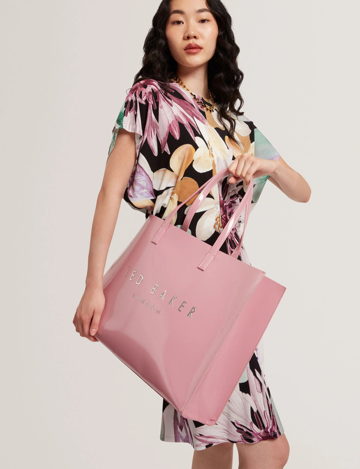Crinkle Oversized Faux Leather Icon Tote Bag - Pink