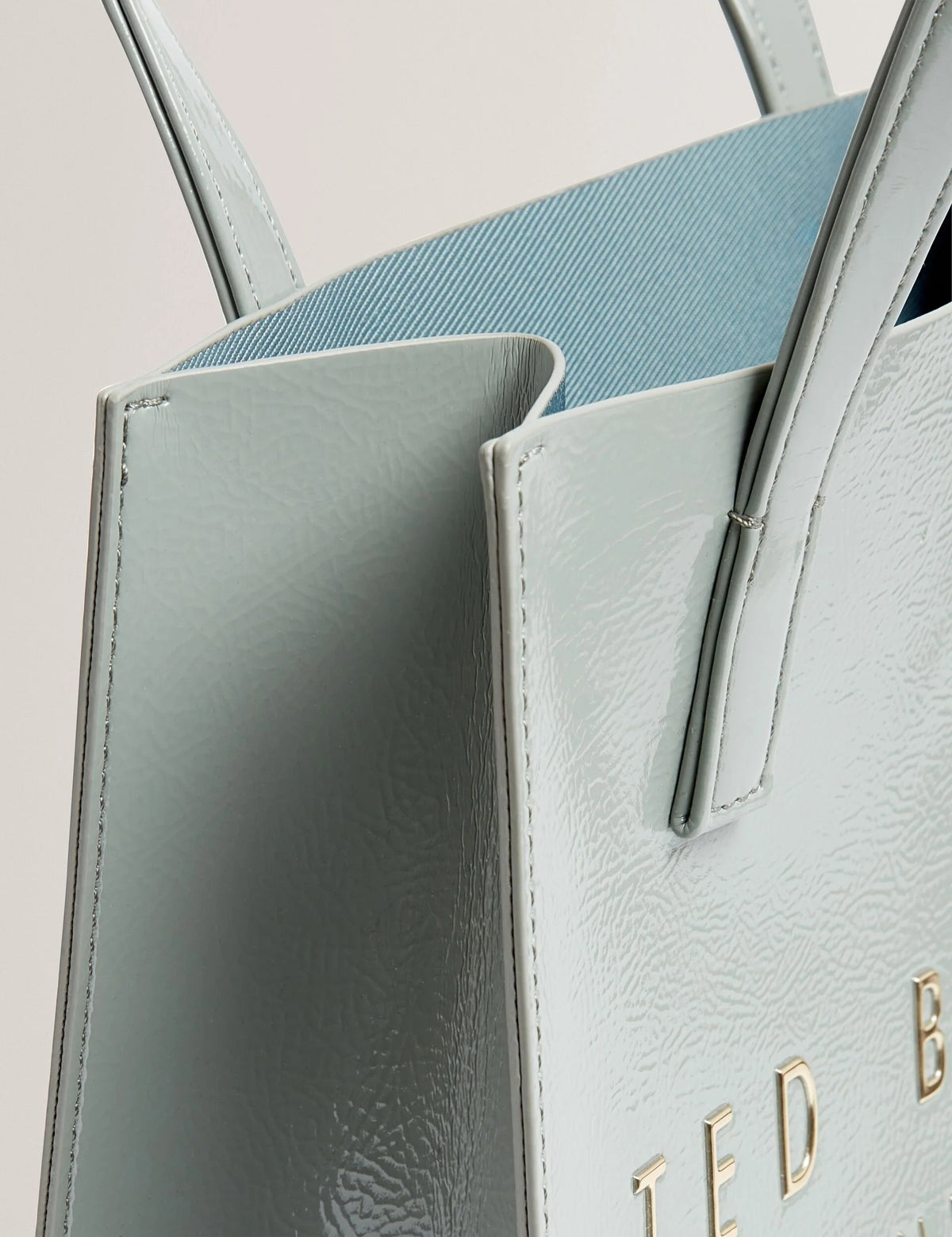 Crinkle Small Faux Leather Icon Tote Bag - Grey