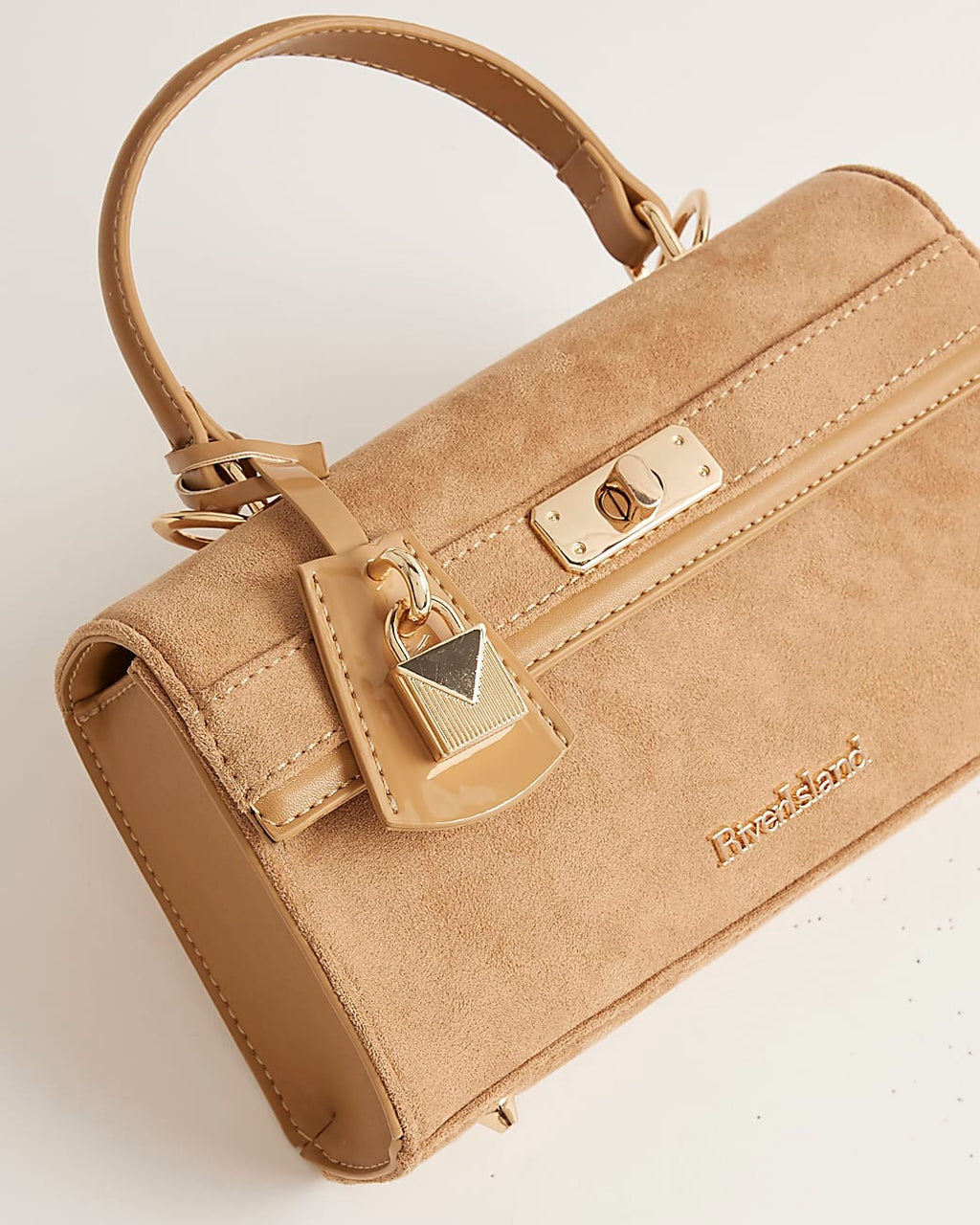 Beige Lock Front Bag