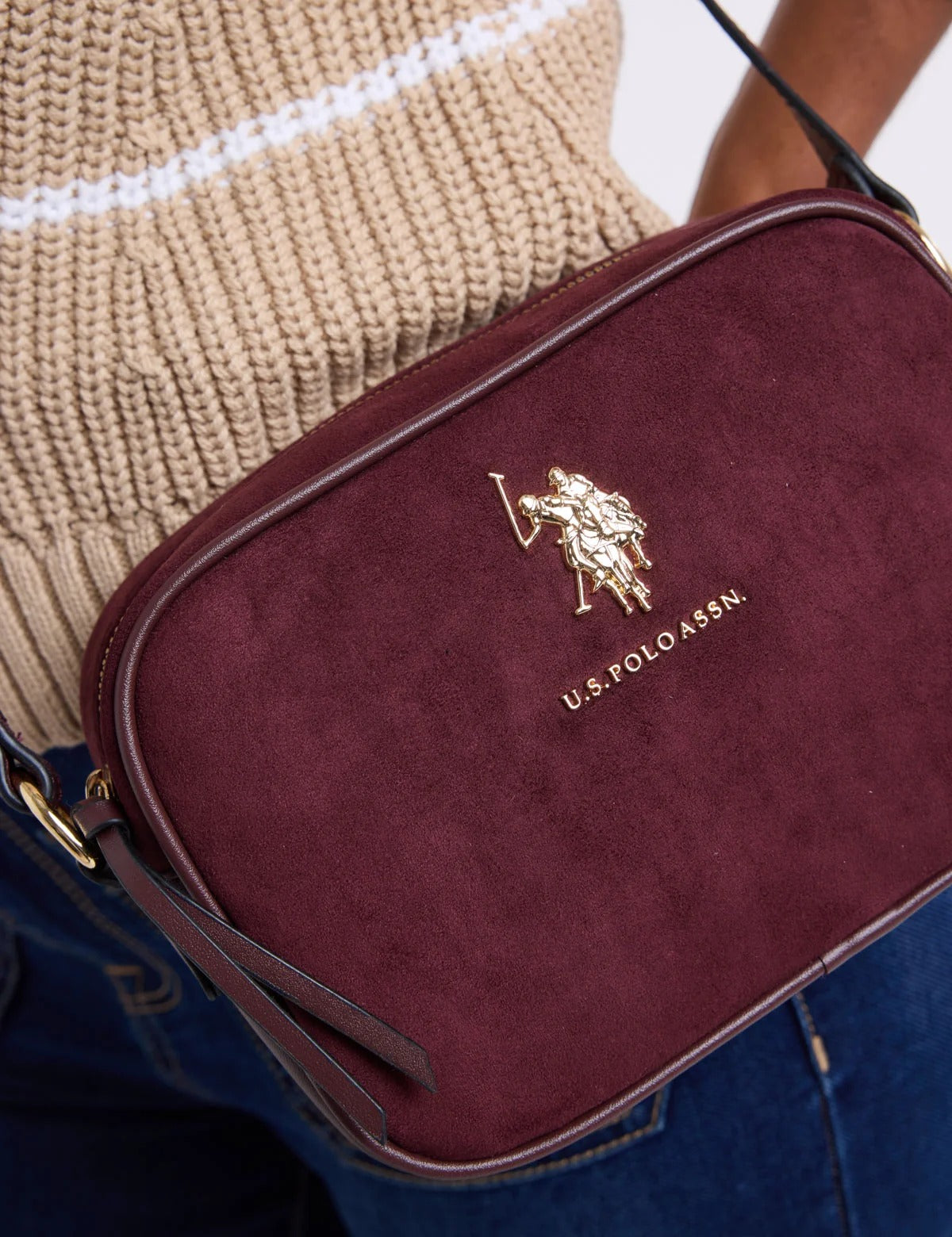 Suede Crossbody Bag - Burgundy
