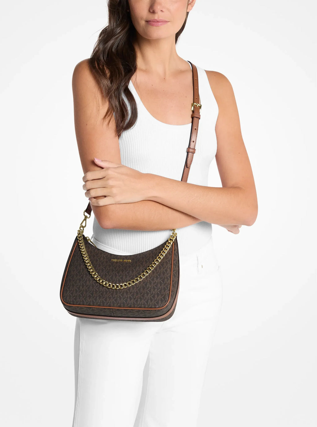 Jet Set Travel Large Signature Logo Convertible Crossbody Bag - Brown