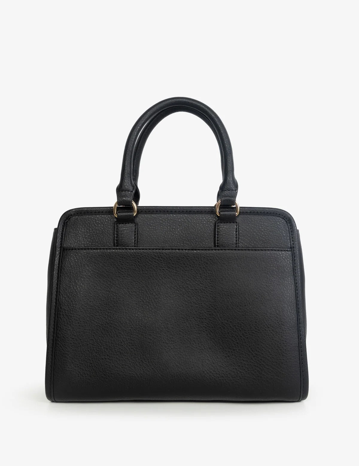Solid Enamel Satchel Bag with Crossbody Bag - Black