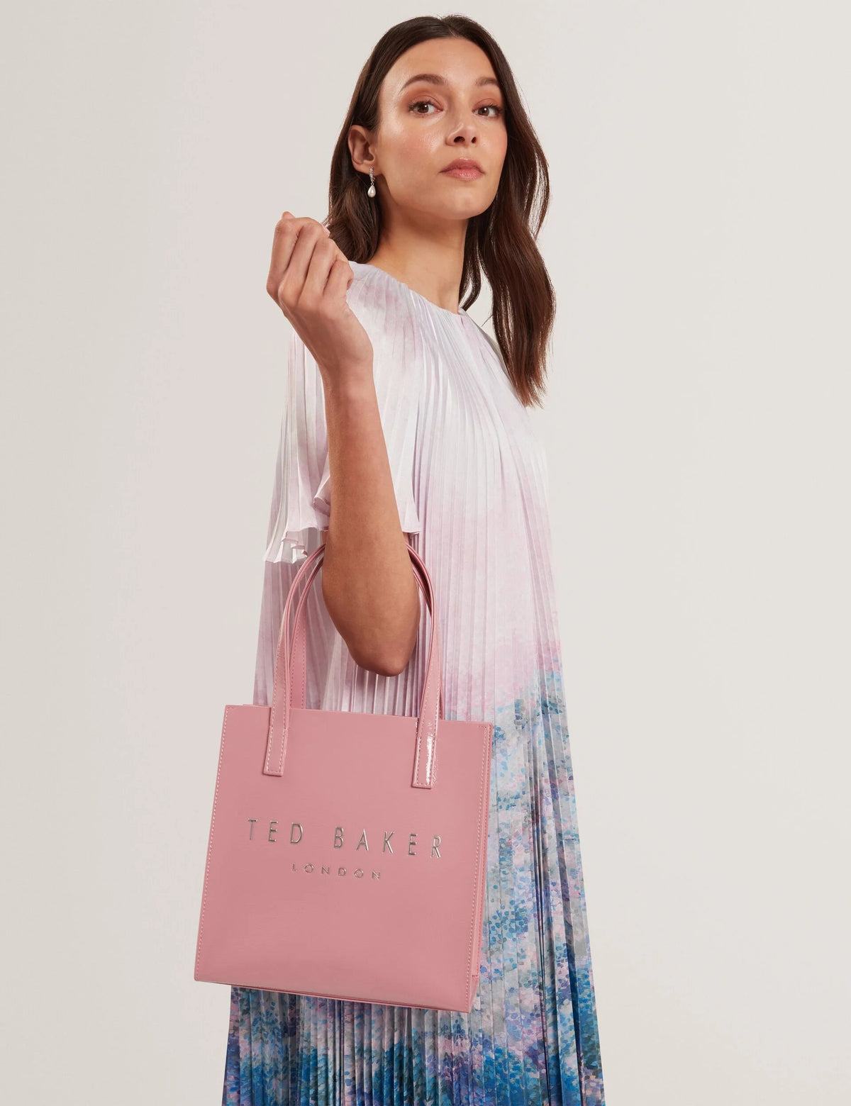Crinkle Small Faux Leather Icon Tote Bag - Pink