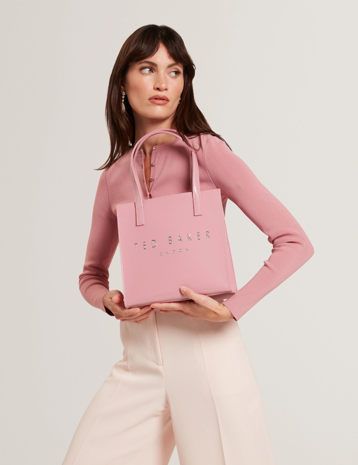 Crinkle Small Faux Leather Icon Tote Bag - Pink